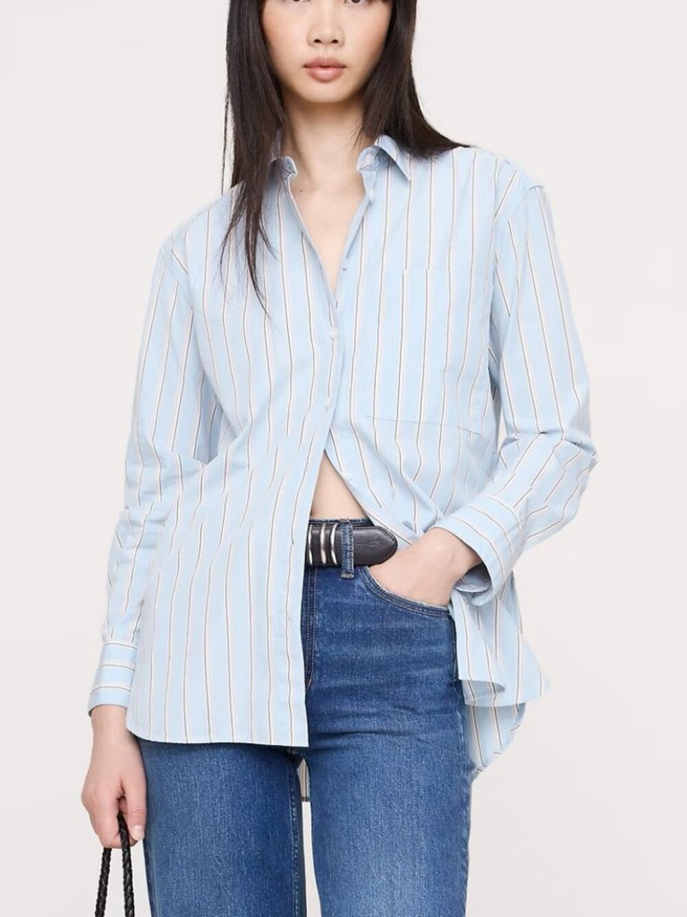 NWT Banana Republic Light Blue Stripe The Oversized Cotton Poplin Shirt PS